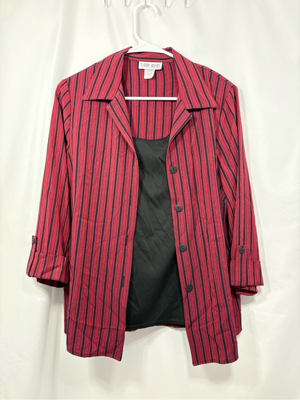 Vintage Dina Ariel Womens Red Striped Button Front Blouse with Built in Tank Top